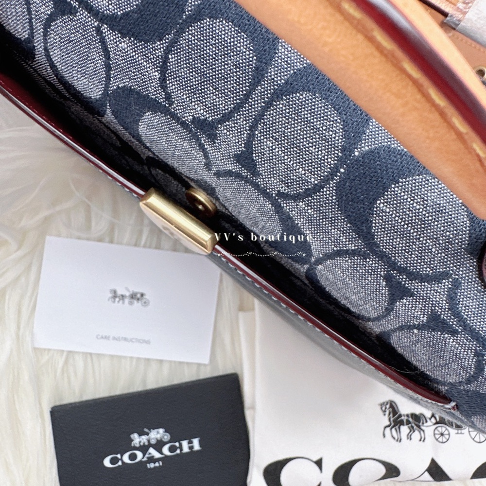 NWT Coach Riley Top Handle 22 In Signature Chambray Midnight Navy 3630 RARE FIND - Picture 8 of 13